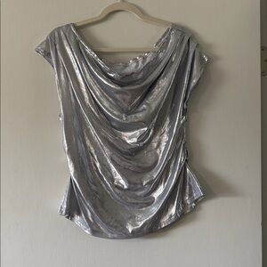 Metallic Cowl Neck Top Silver